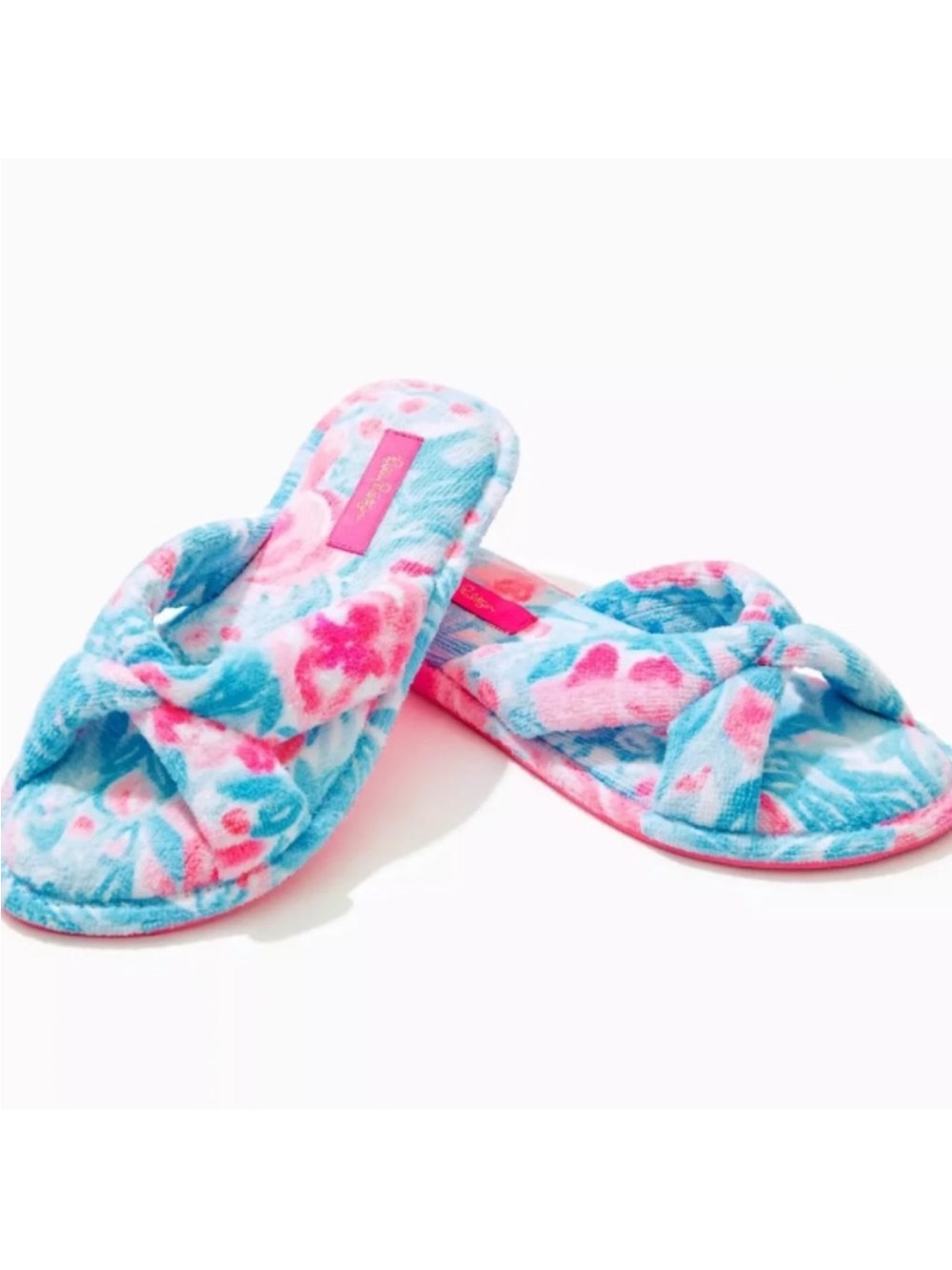 New Lilly Pulitzer Terry Spa Slipper in Bondi Blue My Little Peony Sz 7/8